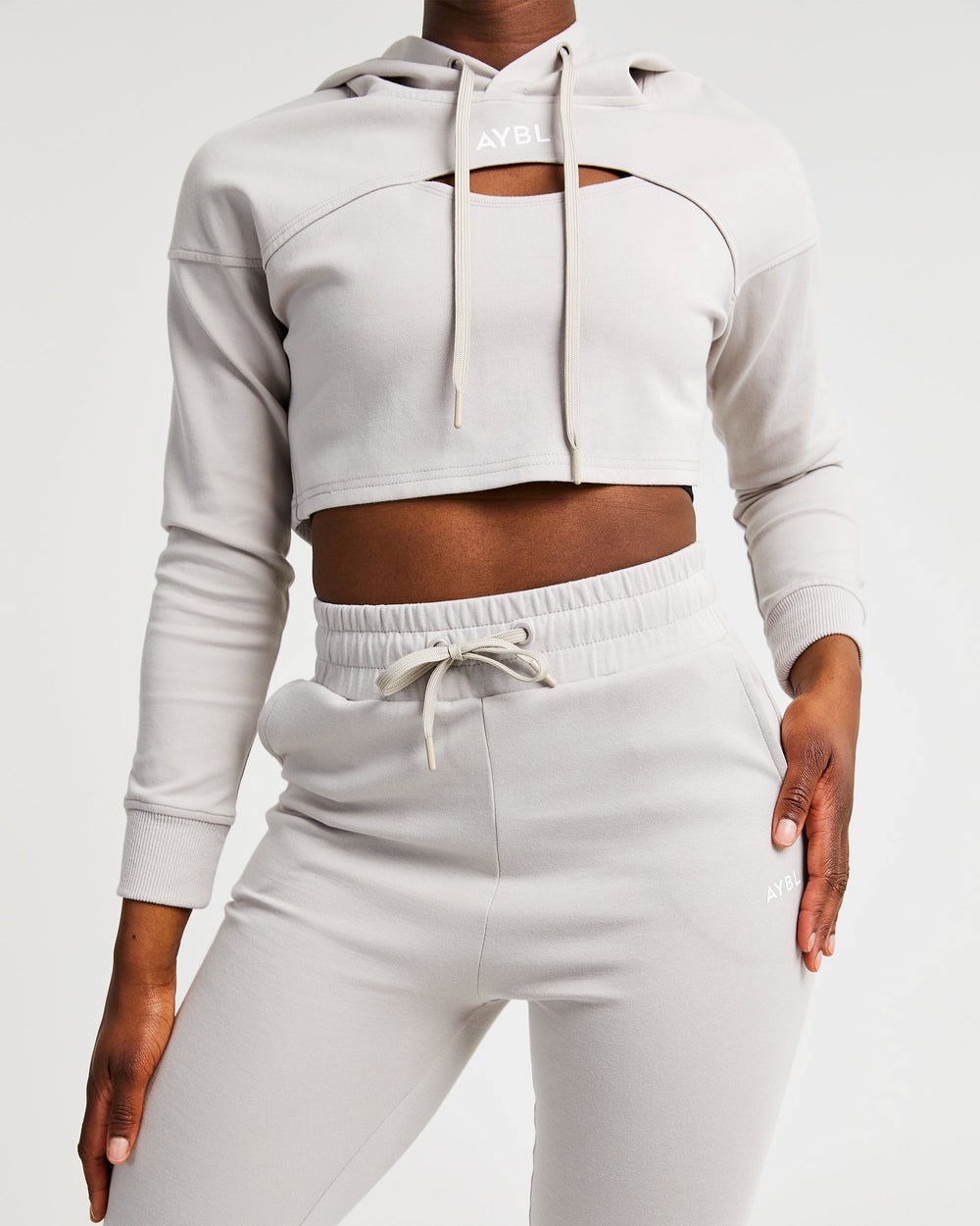 AYBL Everyday Cutout Crop Hoodie Szare | 419268-AMQ