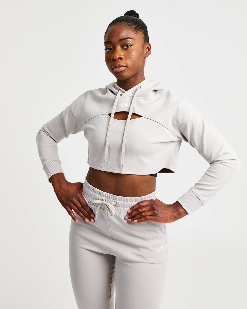 AYBL Everyday Cutout Crop Hoodie Szare | 419268-AMQ