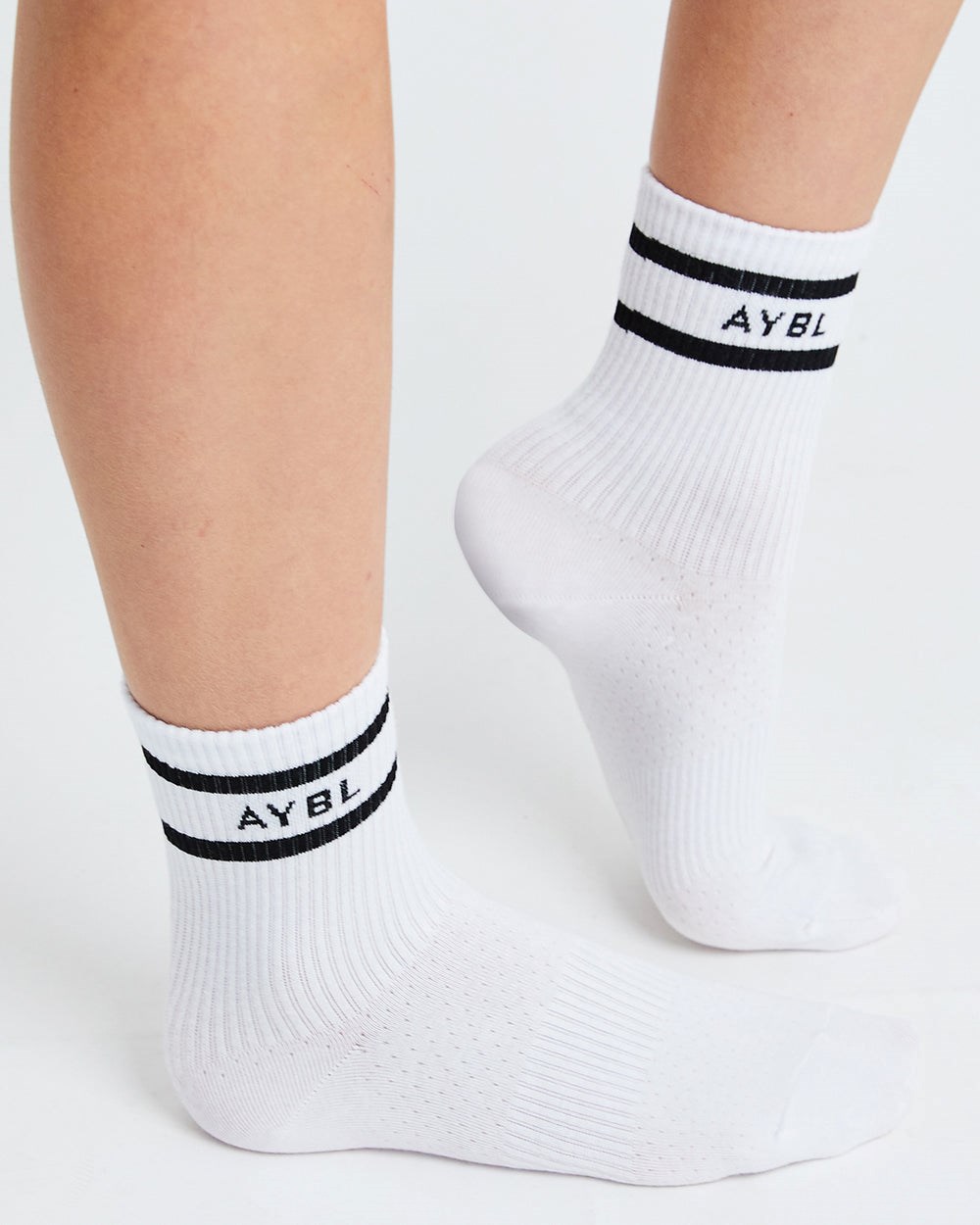 AYBL Everyday Double Stripe Crew Socks (3 Pack) Białe | 579320-BXD