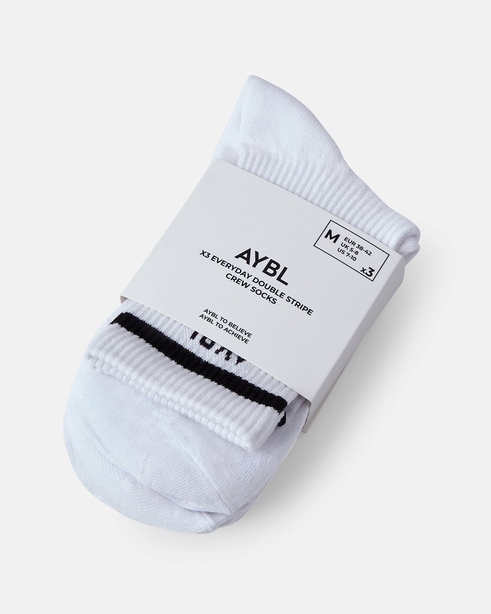 AYBL Everyday Double Stripe Crew Socks (3 Pack) Białe | 579320-BXD