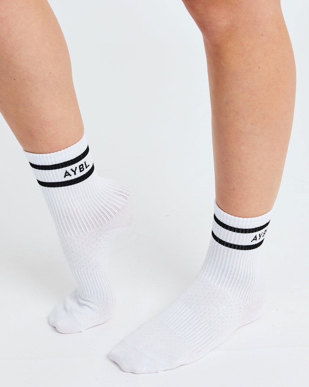 AYBL Everyday Double Stripe Crew Socks (3 Pack) Białe | 579320-BXD