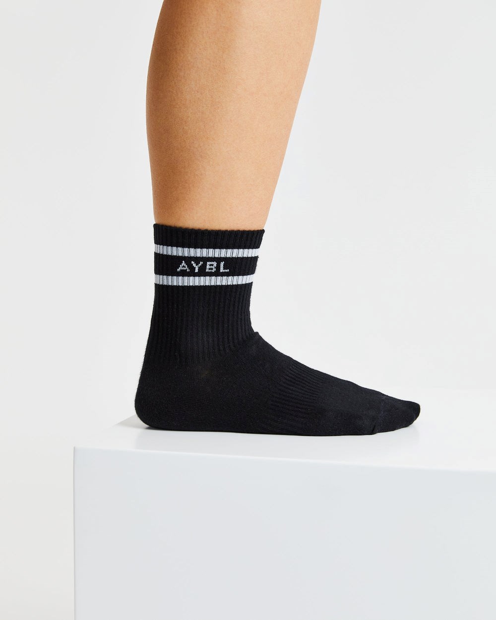 AYBL Everyday Double Stripe Crew Socks (3 Pack) Czarne | 673984-OIY