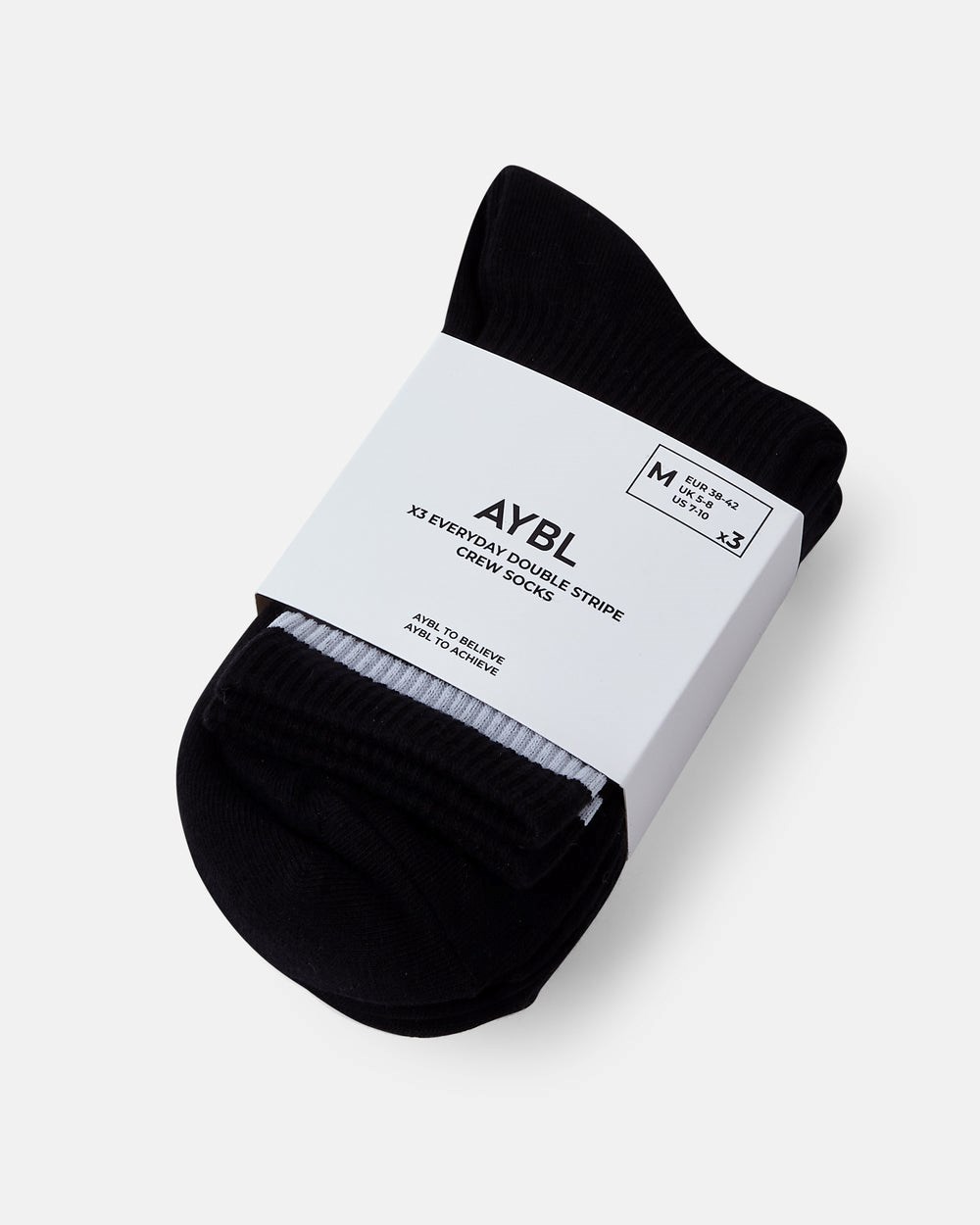 AYBL Everyday Double Stripe Crew Socks (3 Pack) Czarne | 673984-OIY