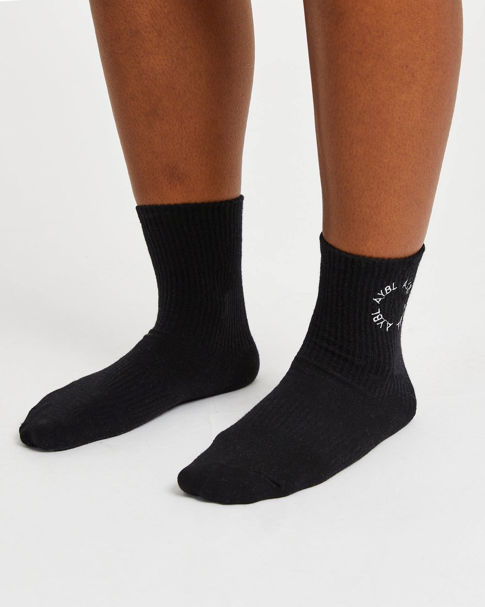 AYBL Everyday Embroidered Crew Socks (3 Pack) Czarne | 127835-CLI