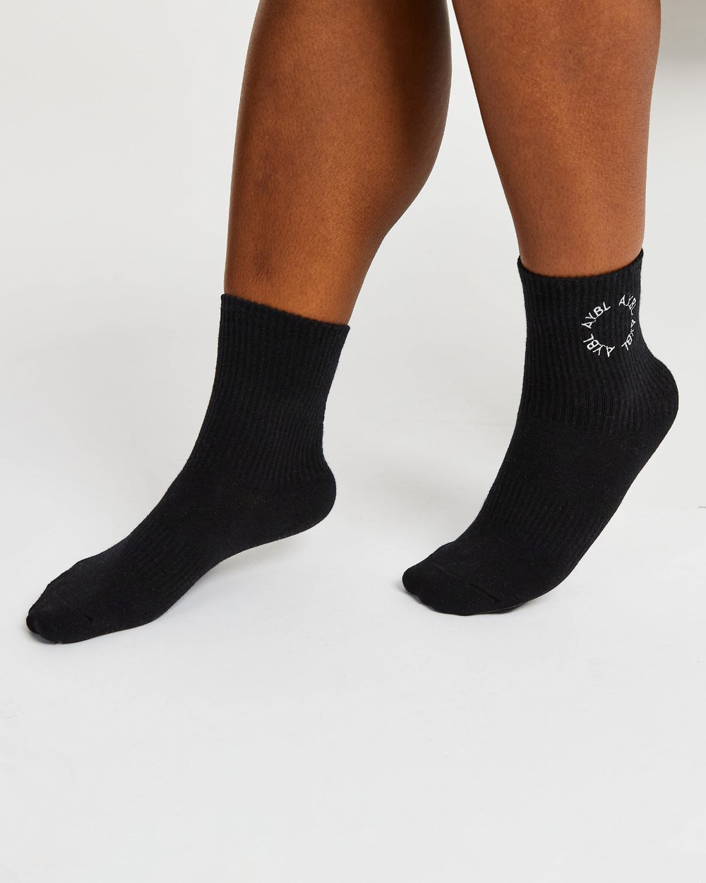 AYBL Everyday Embroidered Crew Socks (3 Pack) Czarne | 127835-CLI