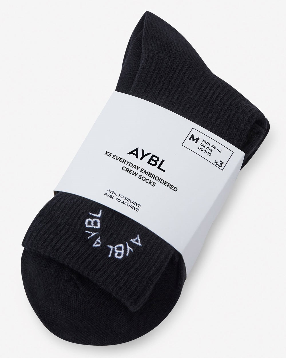 AYBL Everyday Embroidered Crew Socks (3 Pack) Czarne | 127835-CLI