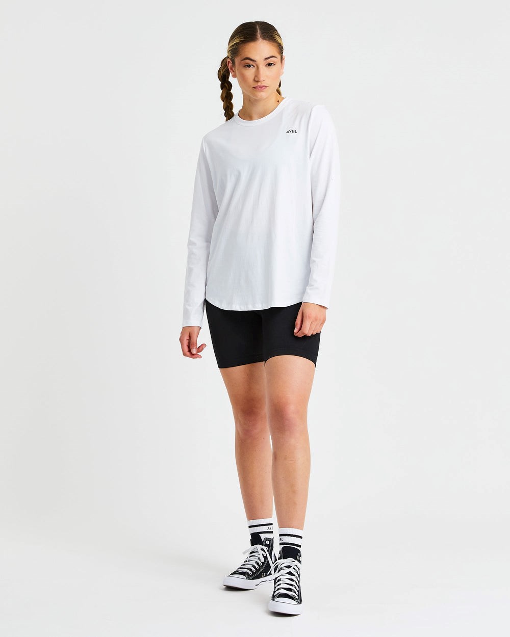 AYBL Everyday Oversized Long Sleeve T Shirt Białe | 246795-NBY