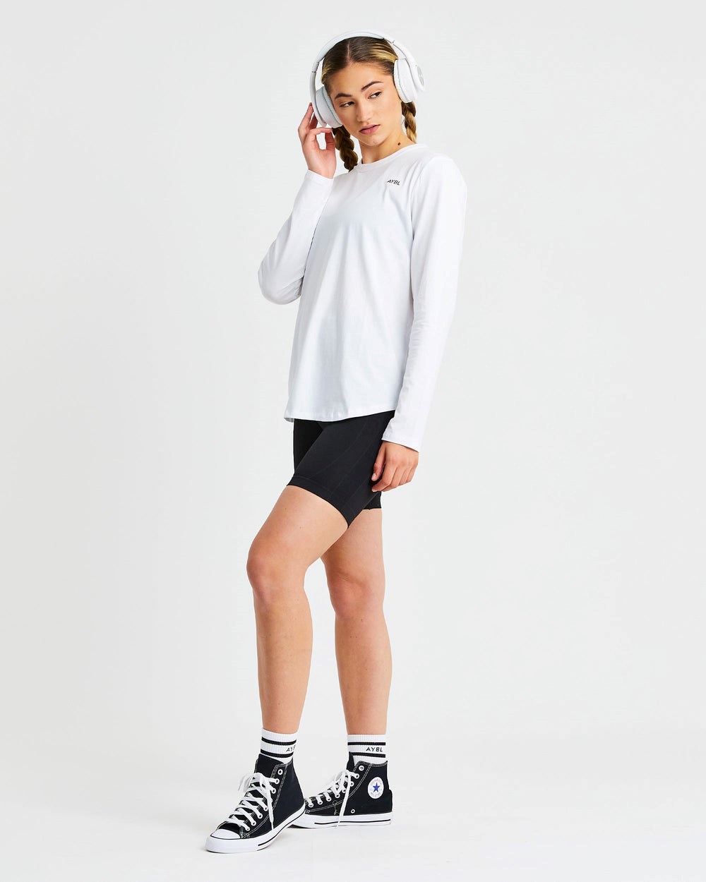 AYBL Everyday Oversized Long Sleeve T Shirt Białe | 246795-NBY