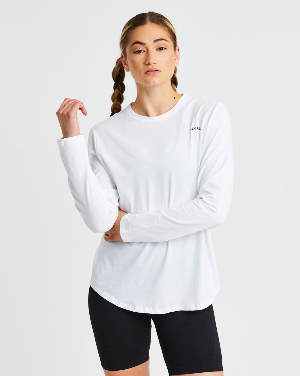 AYBL Everyday Oversized Long Sleeve T Shirt Białe | 246795-NBY