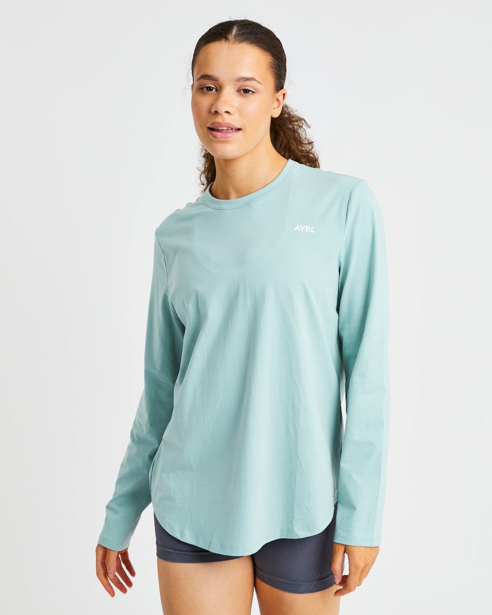 AYBL Everyday Oversized Long Sleeve T Shirt Soft Sage | 268140-UNC