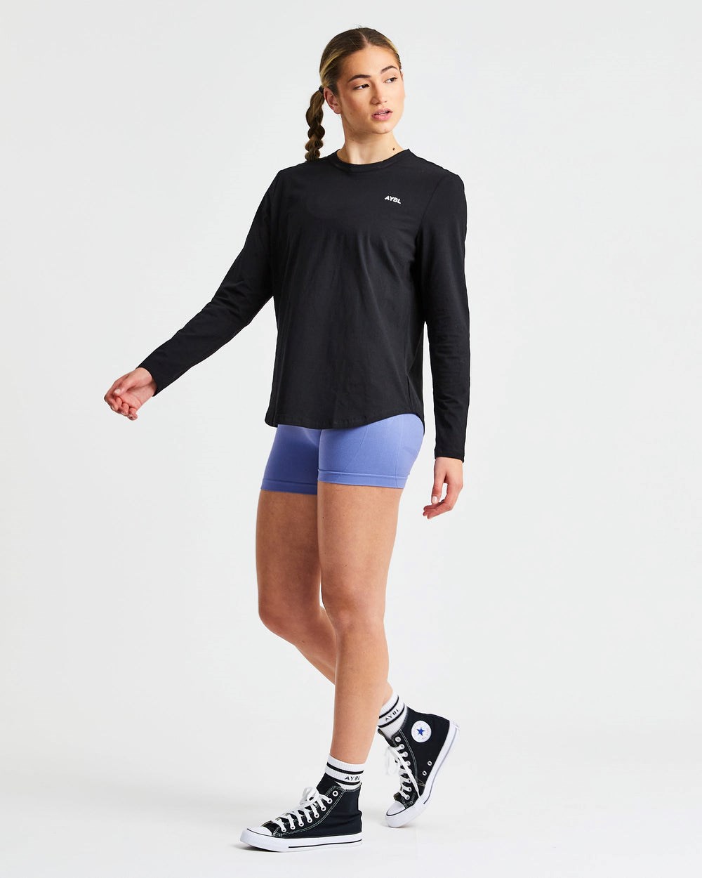 AYBL Everyday Oversized Long Sleeve T Shirt Czarne | 950738-IGS