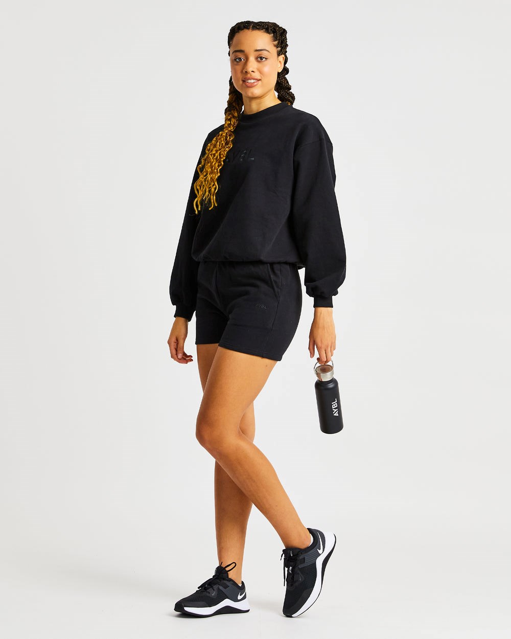 AYBL Everyday Oversized Shorts Czarne | 456902-AWY