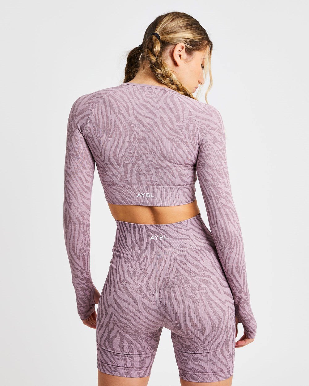 AYBL Evolve Animal Seamless Long Sleeve Crop Top Mauve Lilac | 231079-MKT