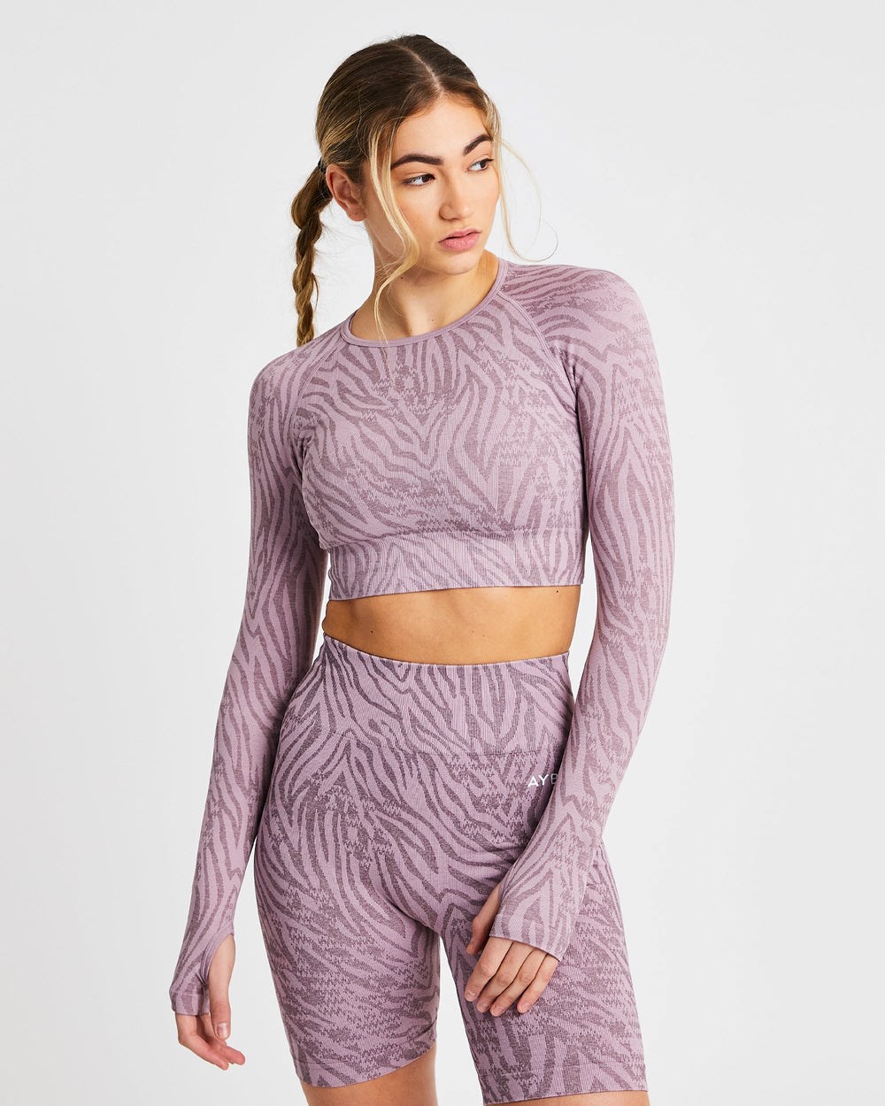 AYBL Evolve Animal Seamless Long Sleeve Crop Top Mauve Lilac | 231079-MKT