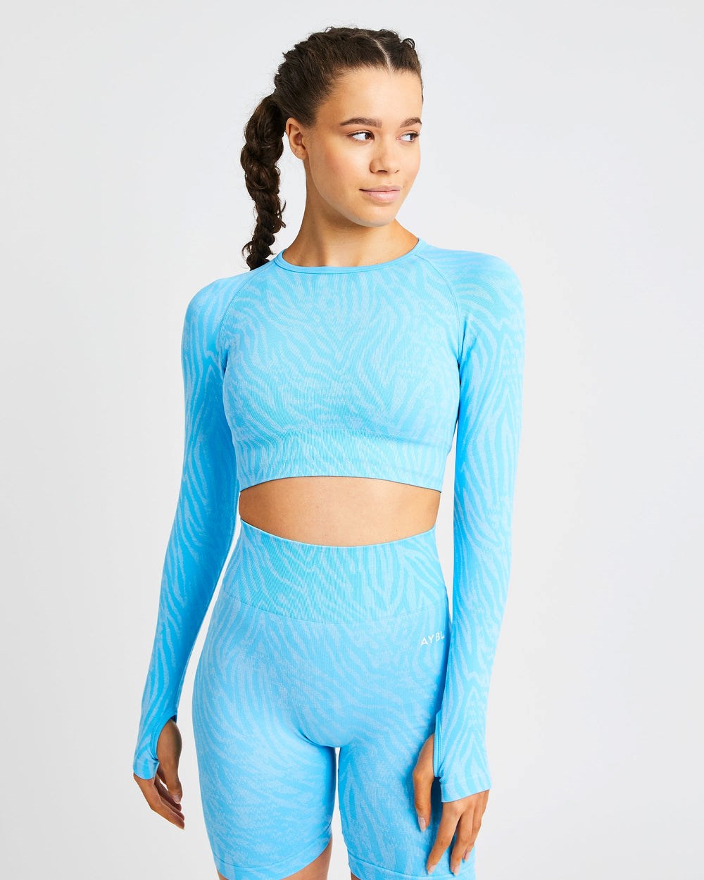 AYBL Evolve Animal Seamless Long Sleeve Crop Top Niebieskie | 257869-EZJ