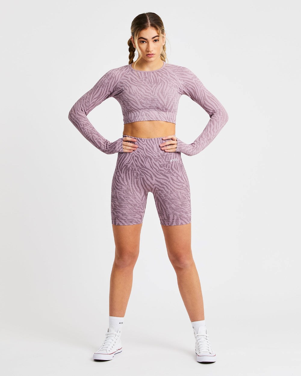 AYBL Evolve Animal Seamless Long Sleeve Crop Top Mauve Lilac | 295804-VSU