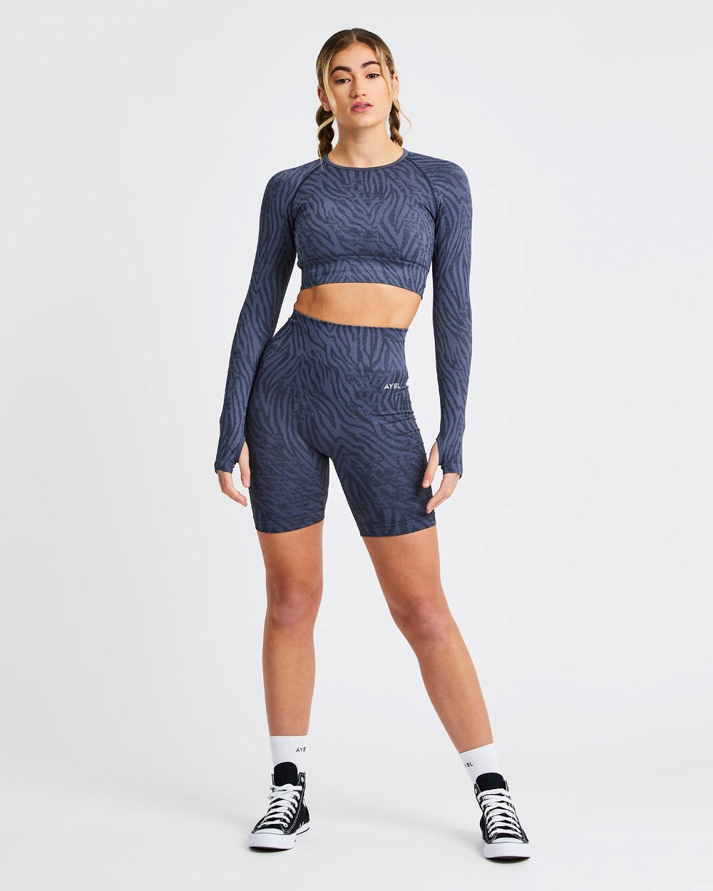 AYBL Evolve Animal Seamless Long Sleeve Crop Top Niebieskie | 509423-NTP