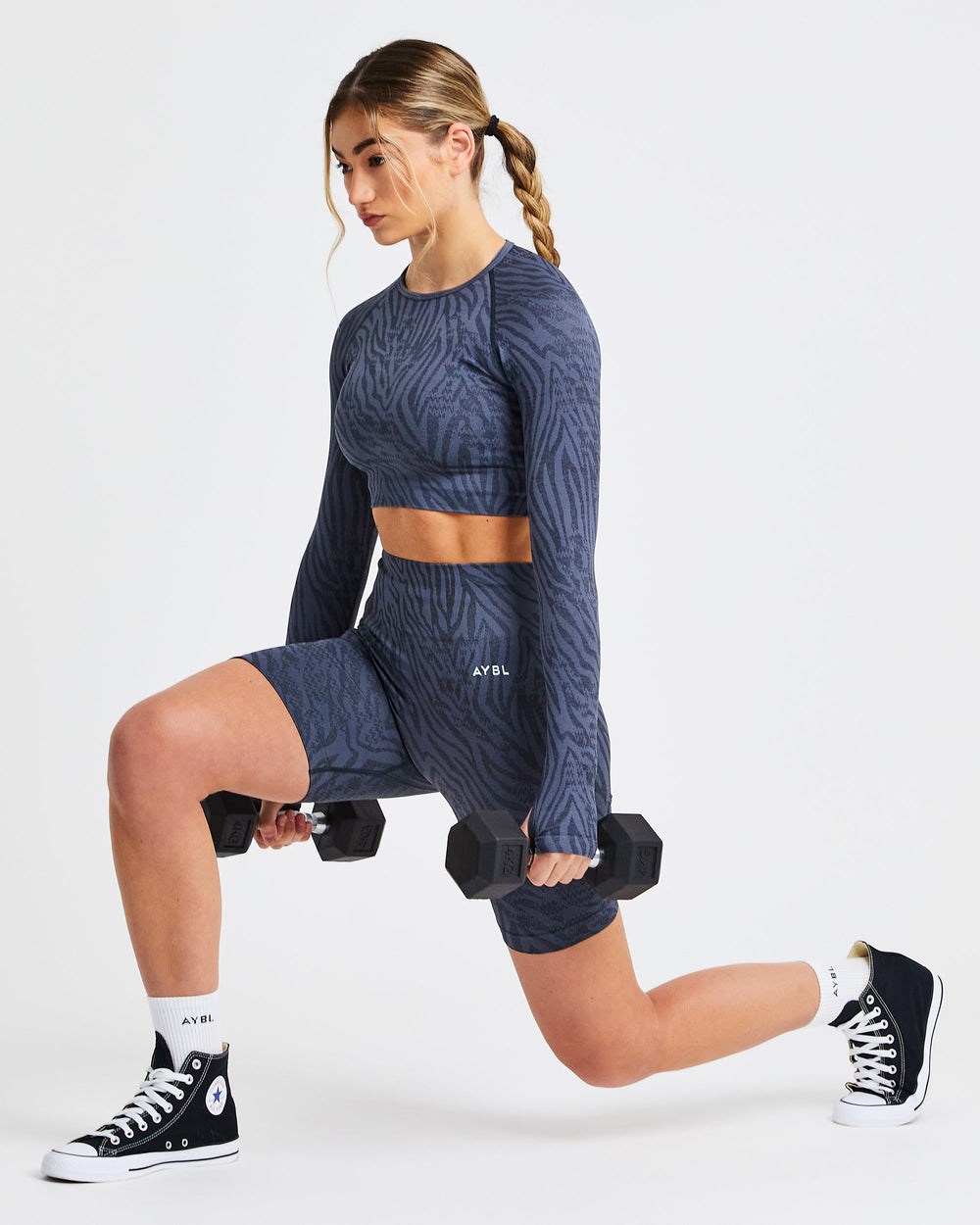 AYBL Evolve Animal Seamless Long Sleeve Crop Top Niebieskie | 509423-NTP