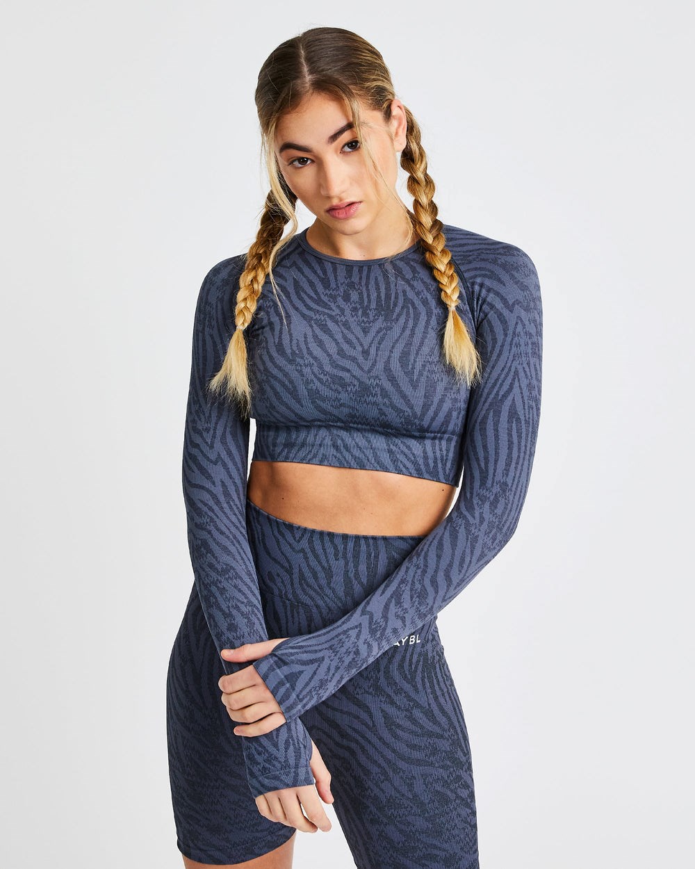 AYBL Evolve Animal Seamless Long Sleeve Crop Top Niebieskie | 509423-NTP