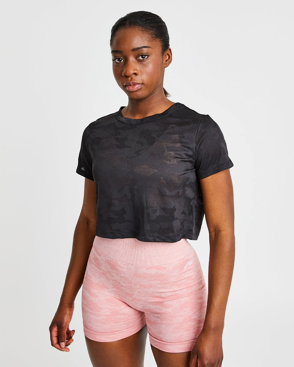 AYBL Evolve Camo Crop T Shirt Czarne | 741923-SDT