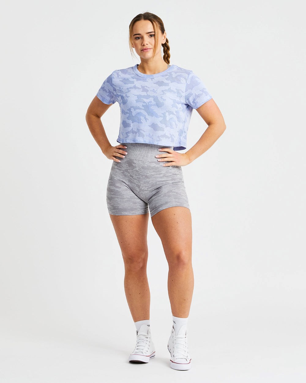 AYBL Evolve Camo Crop T Shirt Niebieskie | 187592-MIY