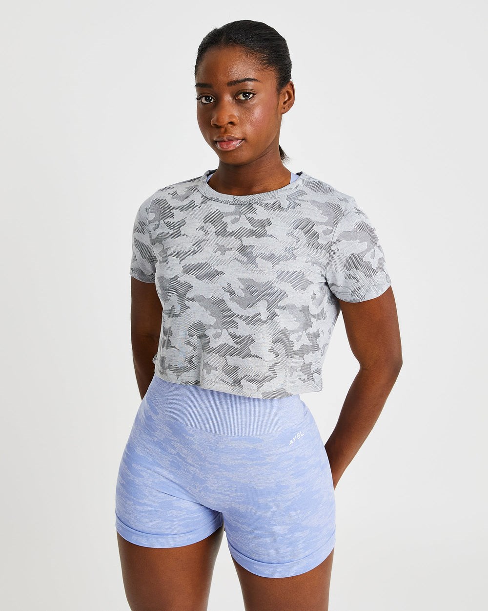 AYBL Evolve Camo Crop T Shirt Szare | 137806-ZVL