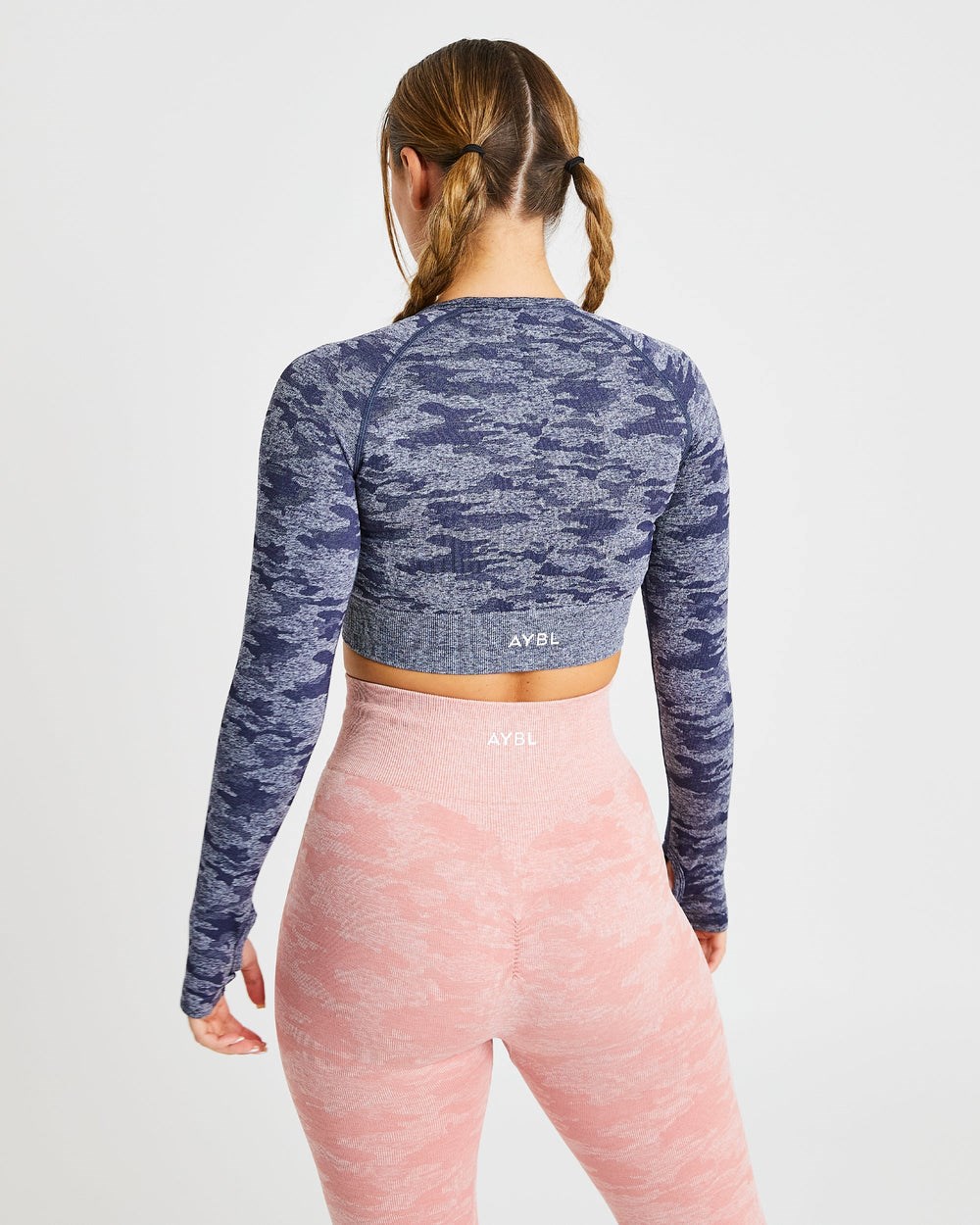 AYBL Evolve Camo Seamless Long Sleeve Crop Top Granatowe | 012379-RAE