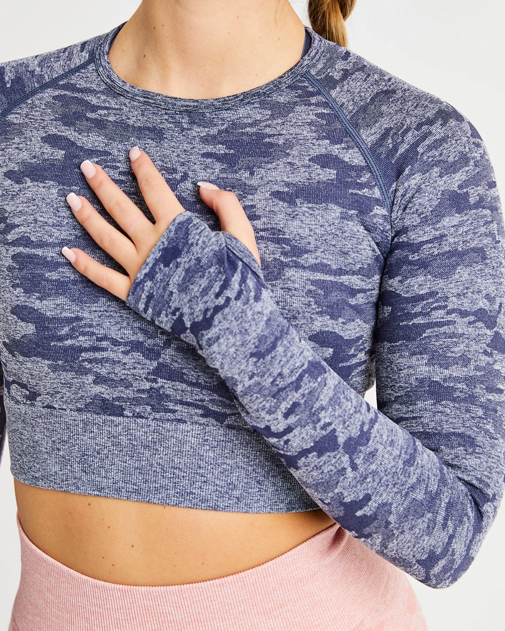 AYBL Evolve Camo Seamless Long Sleeve Crop Top Granatowe | 012379-RAE