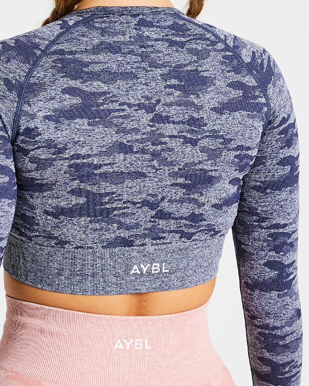 AYBL Evolve Camo Seamless Long Sleeve Crop Top Granatowe | 012379-RAE