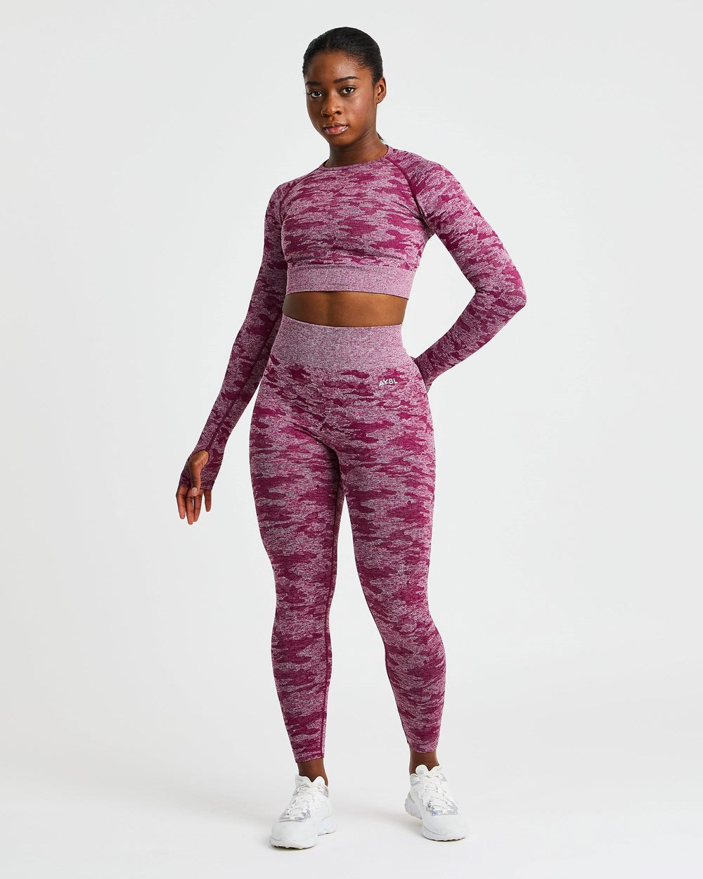 AYBL Evolve Camo Seamless Long Sleeve Crop Top Bordowe | 043186-QBY