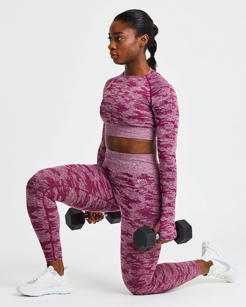 AYBL Evolve Camo Seamless Long Sleeve Crop Top Bordowe | 043186-QBY