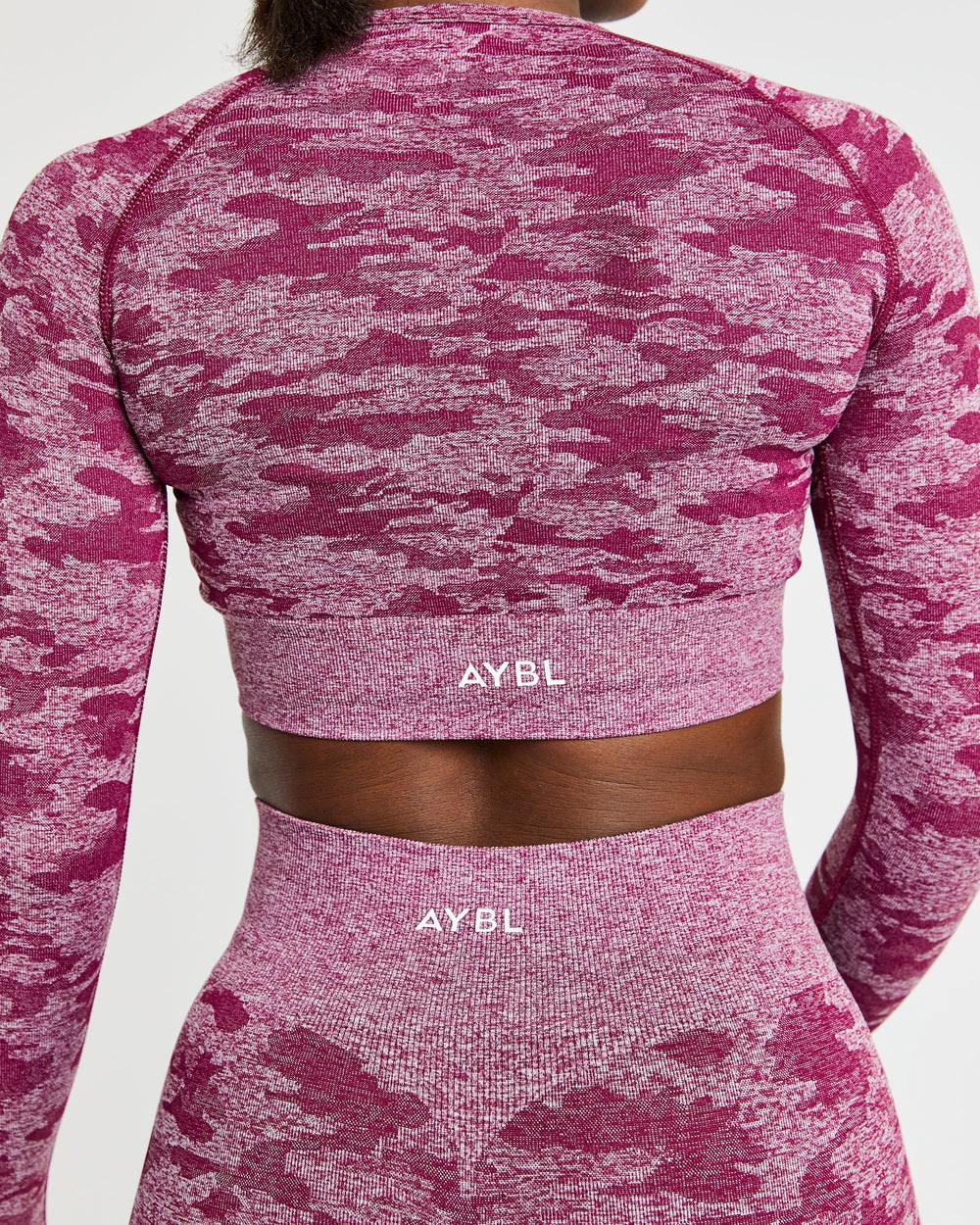 AYBL Evolve Camo Seamless Long Sleeve Crop Top Bordowe | 043186-QBY