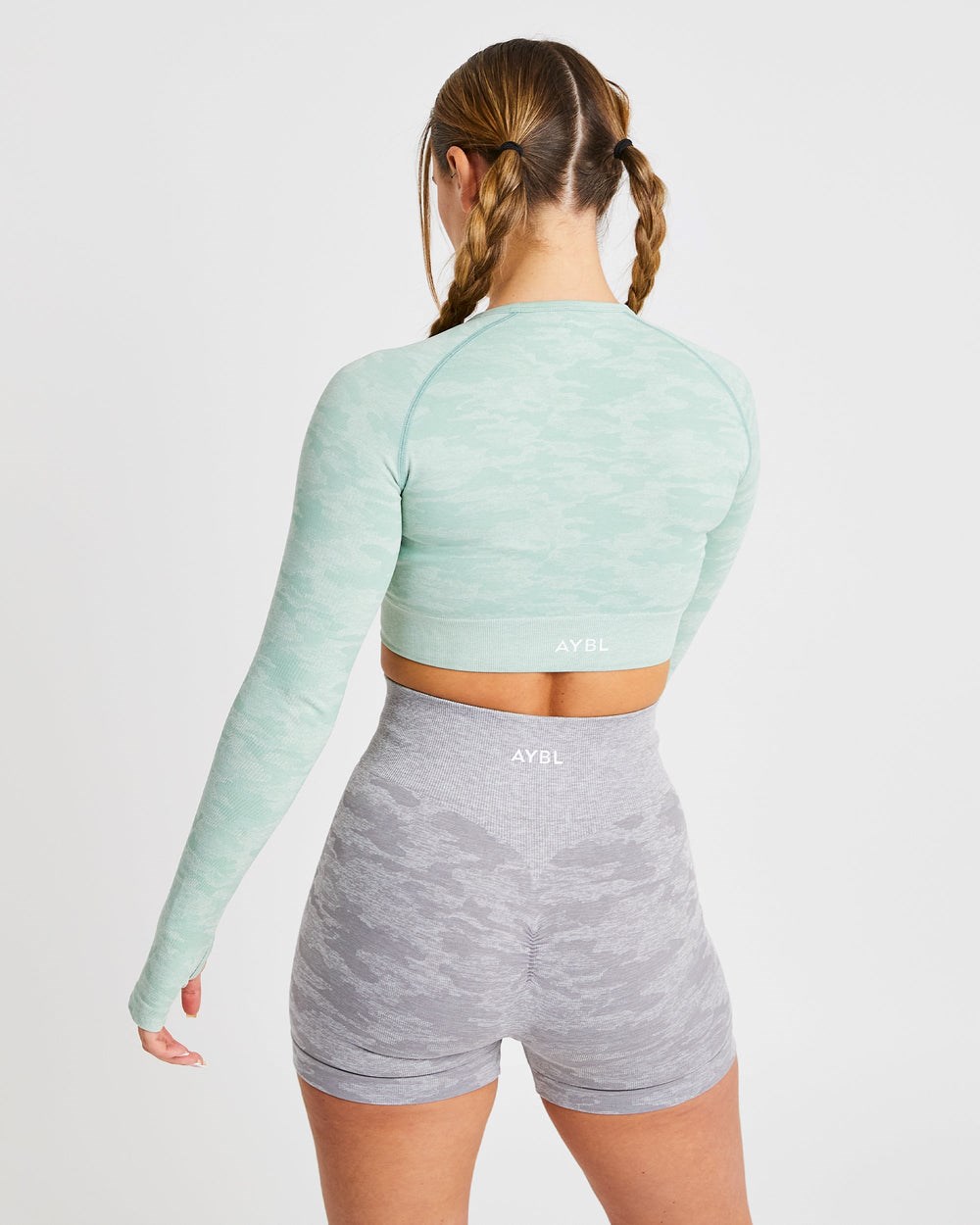 AYBL Evolve Camo Seamless Long Sleeve Crop Top Zielone | 235068-STK