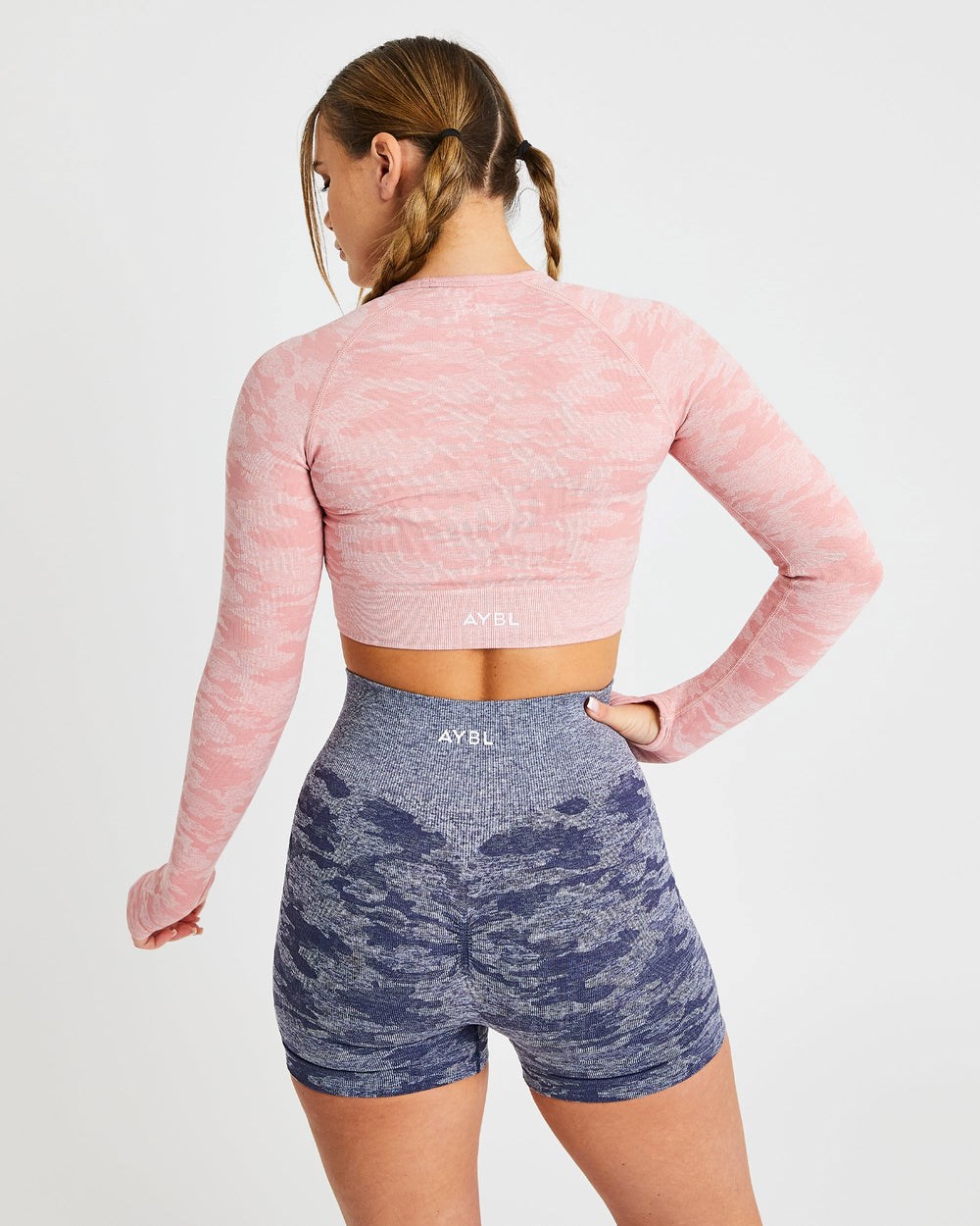 AYBL Evolve Camo Seamless Long Sleeve Crop Top Różowe | 372584-AKP