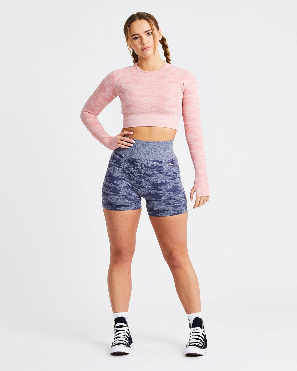 AYBL Evolve Camo Seamless Long Sleeve Crop Top Różowe | 372584-AKP