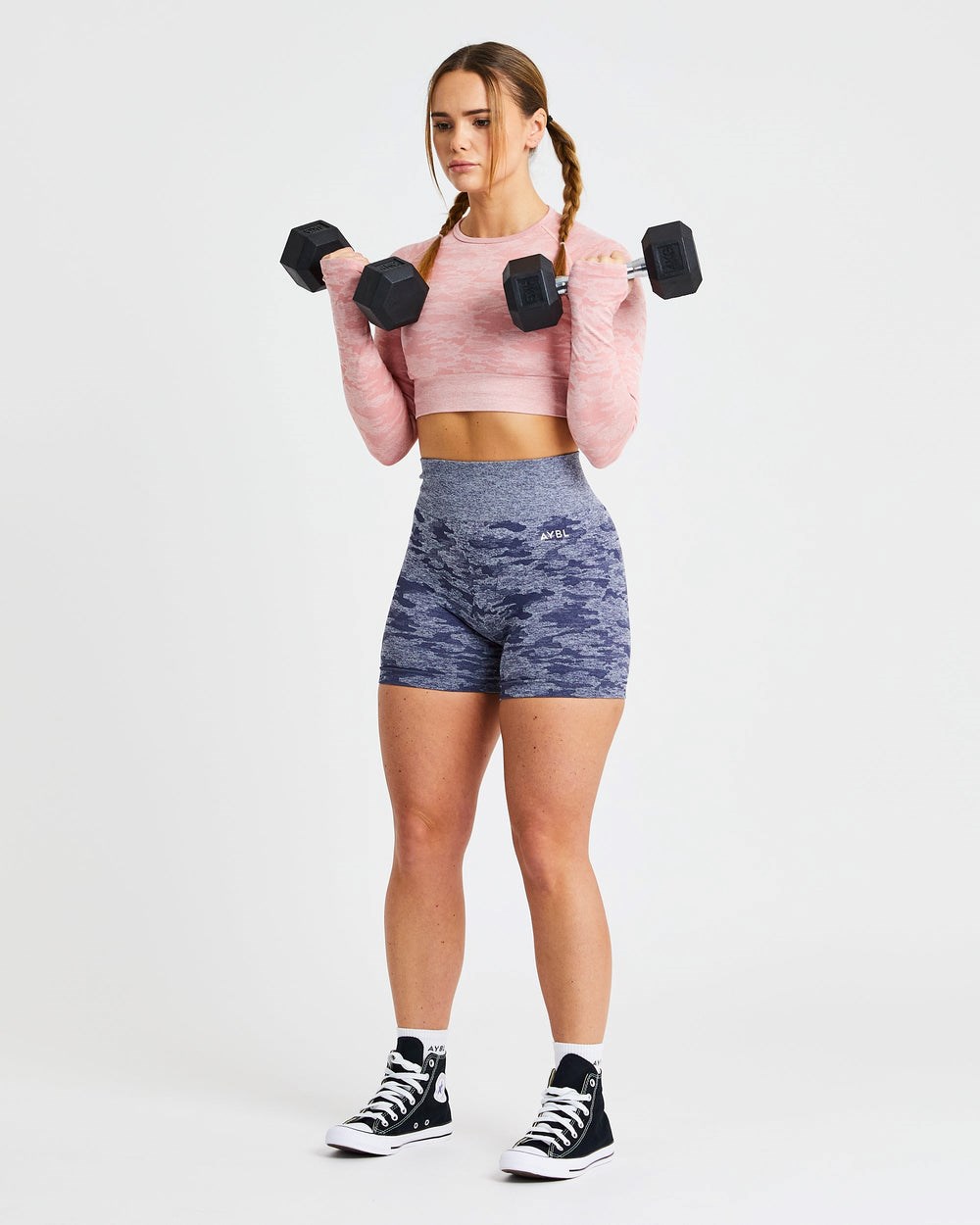 AYBL Evolve Camo Seamless Long Sleeve Crop Top Różowe | 372584-AKP