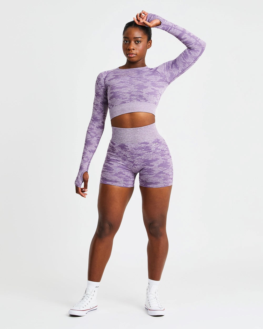 AYBL Evolve Camo Seamless Long Sleeve Crop Top Plum | 428917-XRU