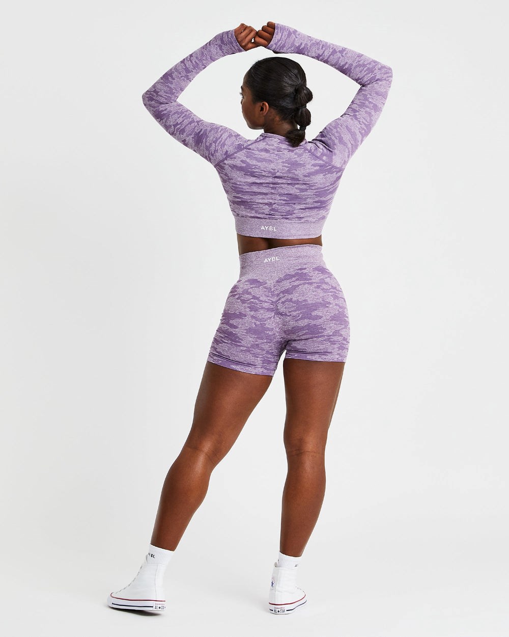 AYBL Evolve Camo Seamless Long Sleeve Crop Top Plum | 428917-XRU