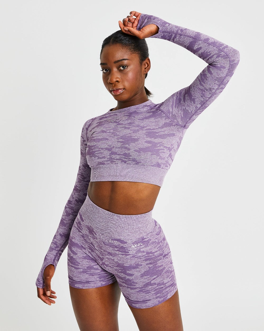 AYBL Evolve Camo Seamless Long Sleeve Crop Top Plum | 428917-XRU