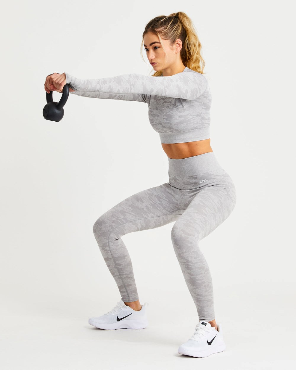 AYBL Evolve Camo Seamless Long Sleeve Crop Top Szare | 465081-UYM