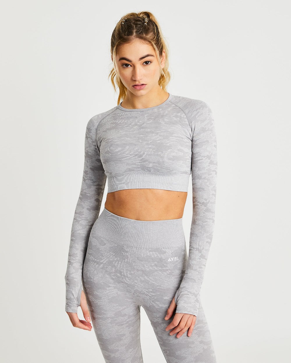 AYBL Evolve Camo Seamless Long Sleeve Crop Top Szare | 465081-UYM