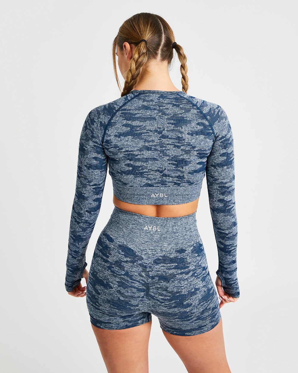 AYBL Evolve Camo Seamless Long Sleeve Crop Top Teal | 594216-VUM