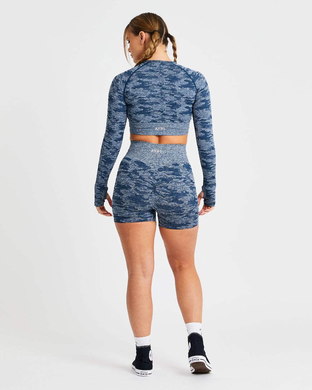 AYBL Evolve Camo Seamless Long Sleeve Crop Top Teal | 594216-VUM