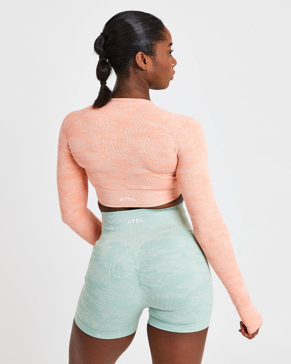 AYBL Evolve Camo Seamless Long Sleeve Crop Top Peach | 605297-PVO