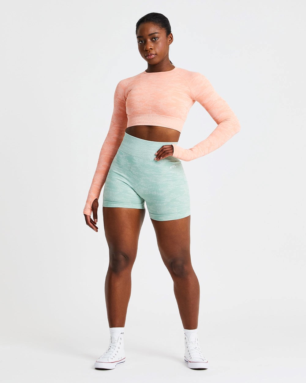 AYBL Evolve Camo Seamless Long Sleeve Crop Top Peach | 605297-PVO