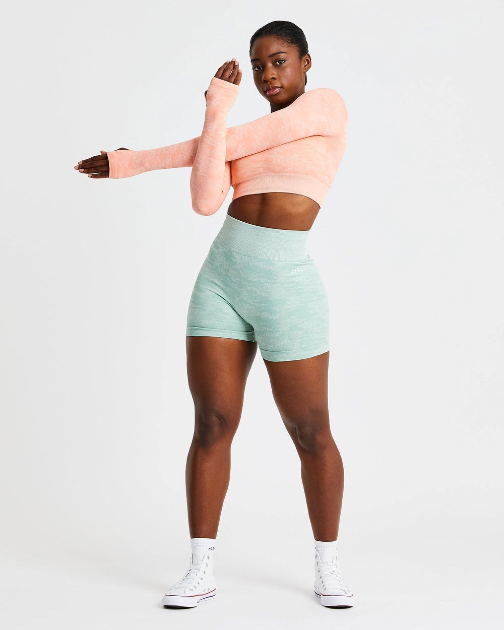 AYBL Evolve Camo Seamless Long Sleeve Crop Top Peach | 605297-PVO