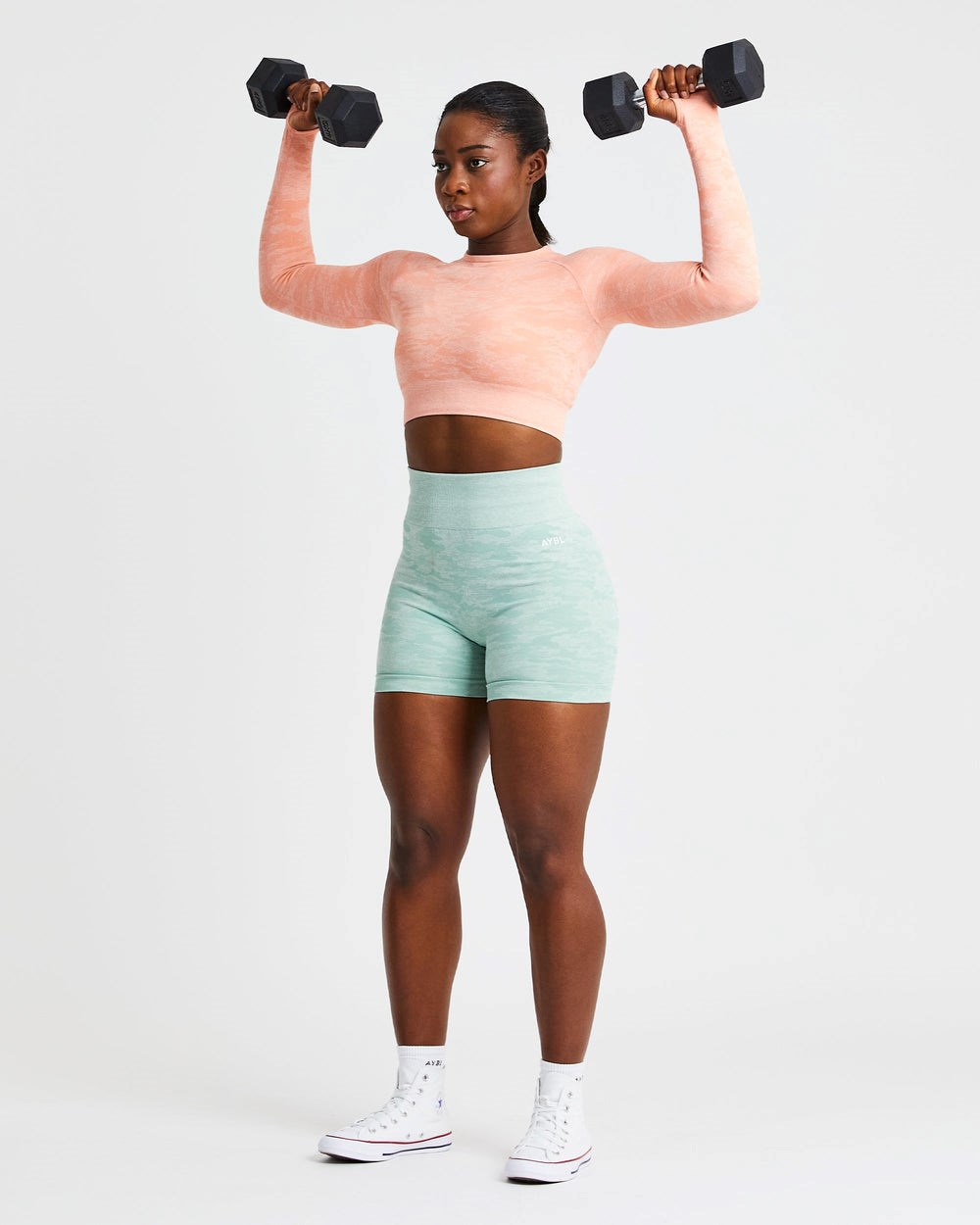 AYBL Evolve Camo Seamless Long Sleeve Crop Top Peach | 796851-NBQ