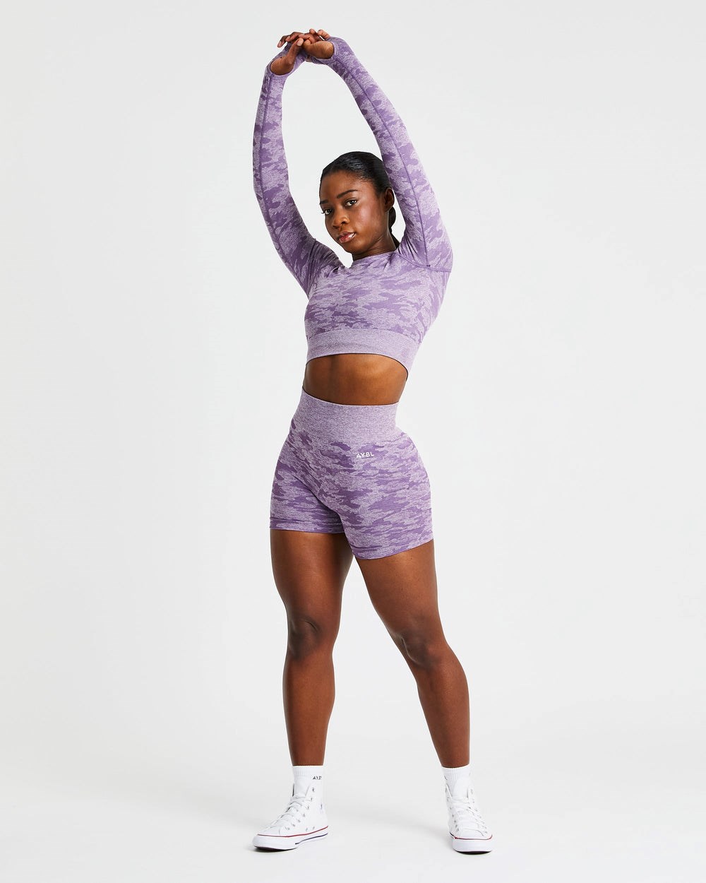 AYBL Evolve Camo Seamless Long Sleeve Crop Top Plum | 806293-WXD