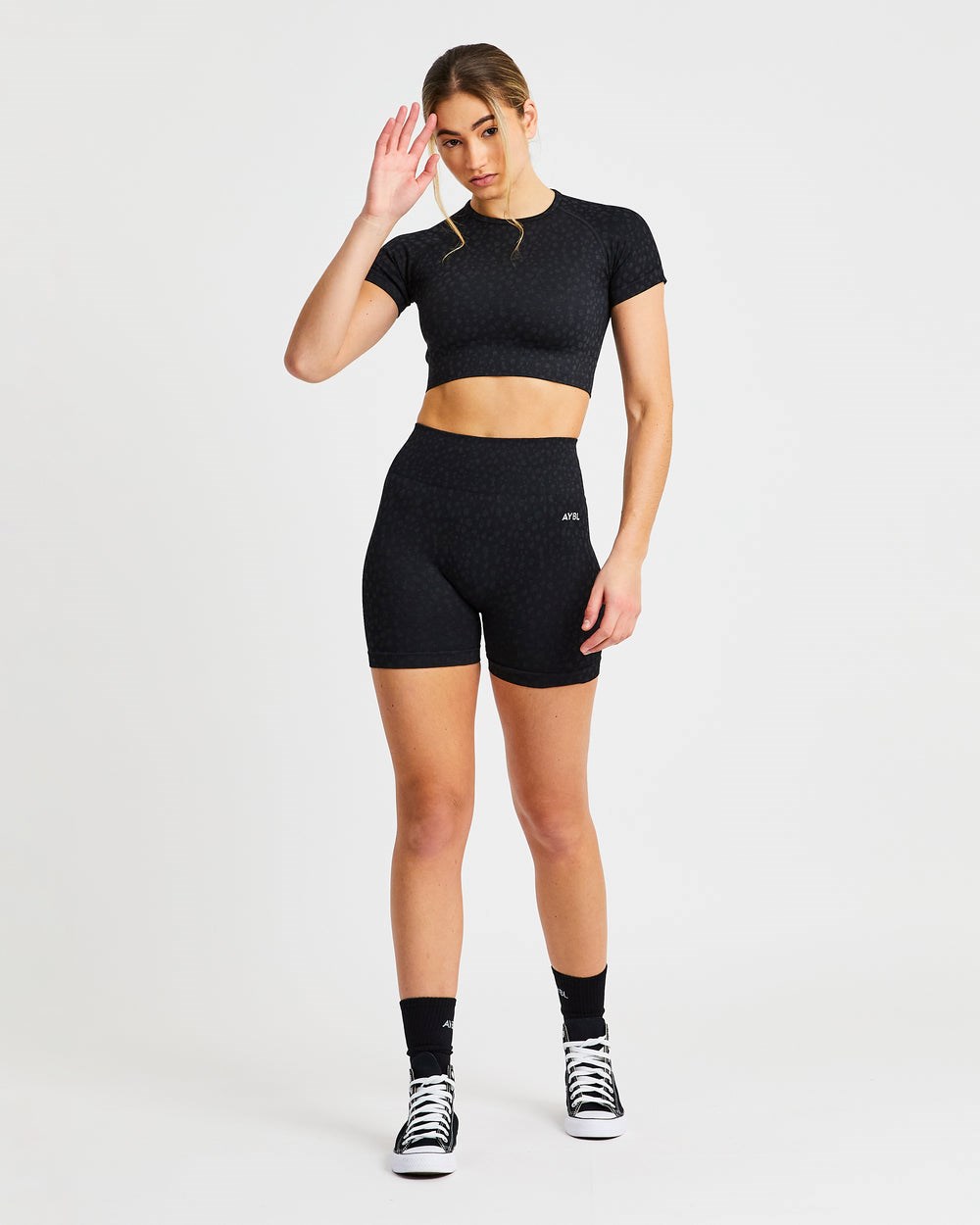 AYBL Evolve Speckle Seamless Crop Top Czarne | 562714-FDT