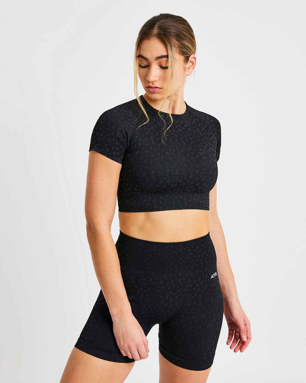 AYBL Evolve Speckle Seamless Crop Top Czarne | 562714-FDT